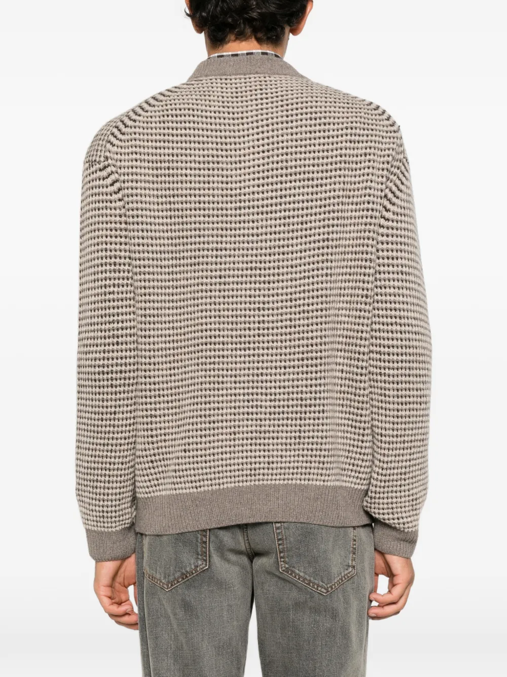 Maison Kitsuné Fox Head-patch waffle-knit cardigan Beige