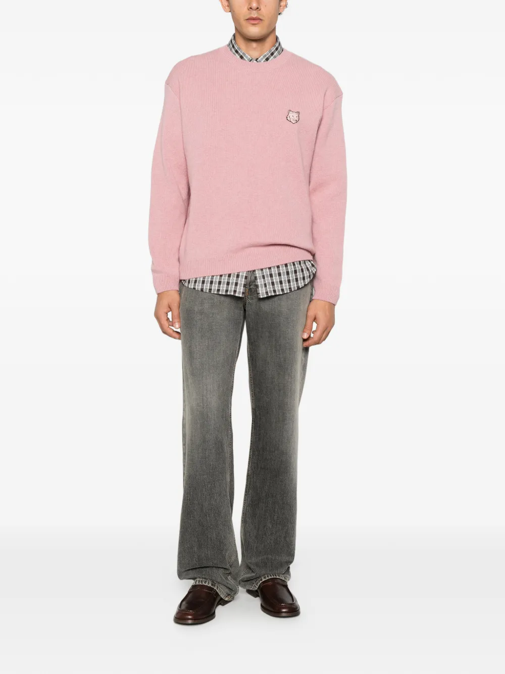 Maison Kitsuné fox-patch crew neck sweater Roze