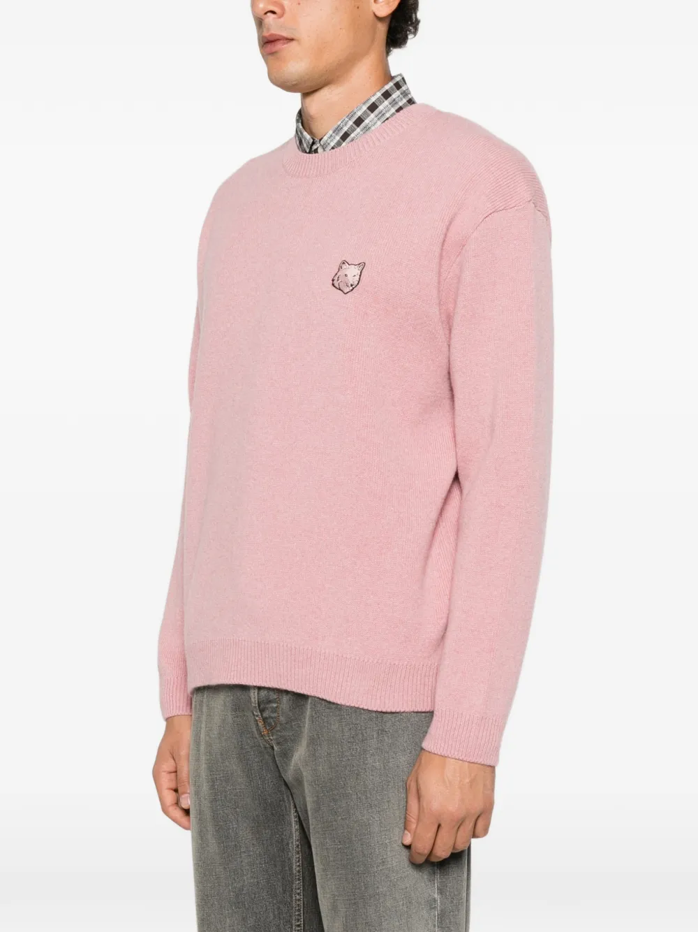 Maison Kitsuné fox-patch crew neck sweater Roze