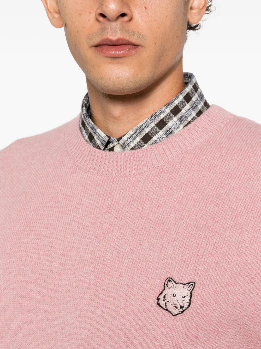 Maison Kitsuné fox-patch crew neck sweater Roze