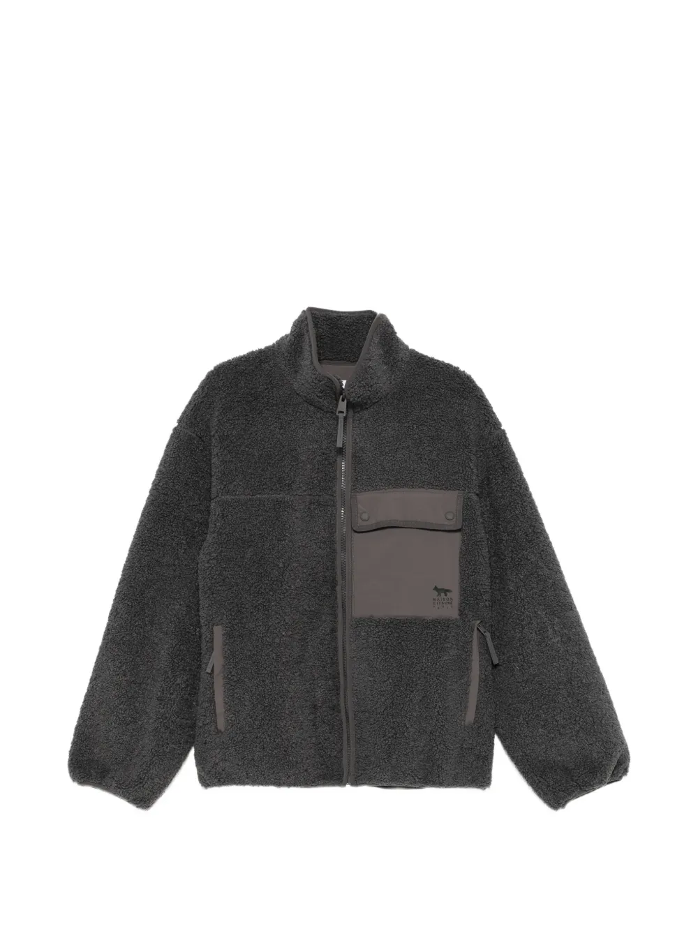 Maison Kitsuné fleece-texture panelled jacket Grijs