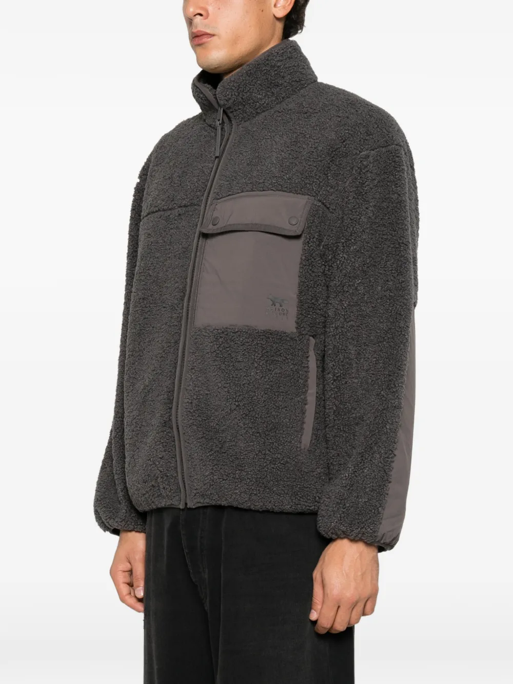 Maison Kitsuné fleece-texture panelled jacket Grijs