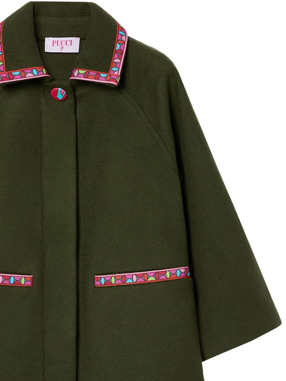 PUCCI Junior geometric-trim wool coat Groen