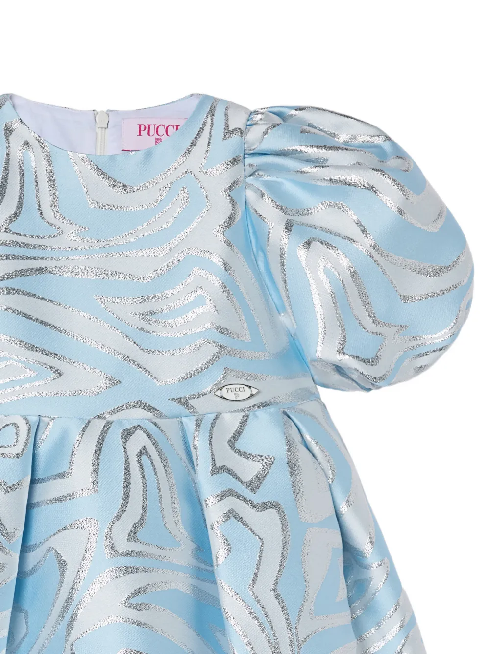 PUCCI Junior Jurk met pofmouwen en Labirinto-print Blauw