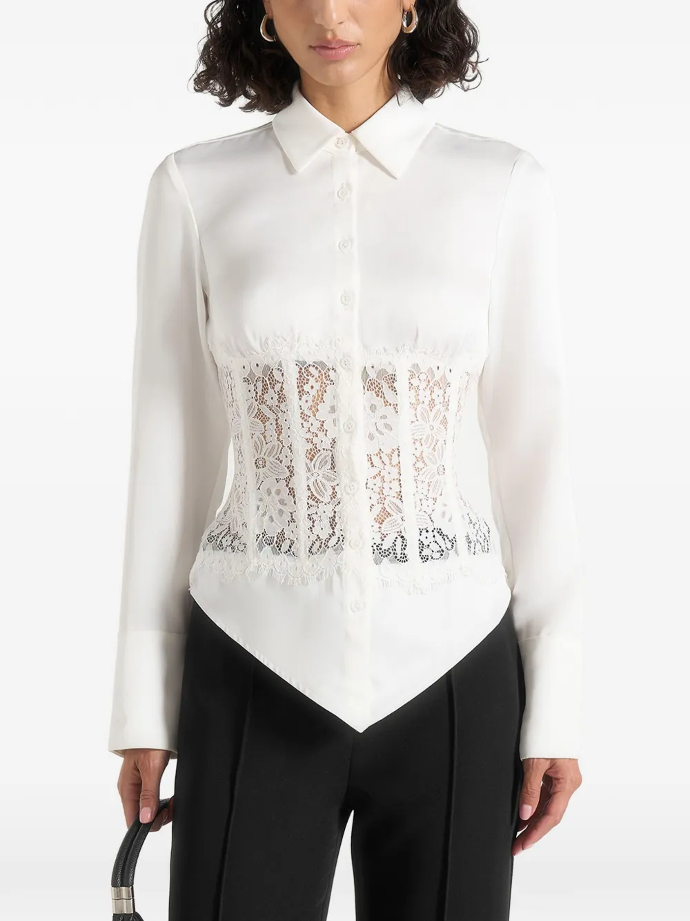 Manière De Voir Ethel in ivory satin shirt with lace corset panel - Toni neutri