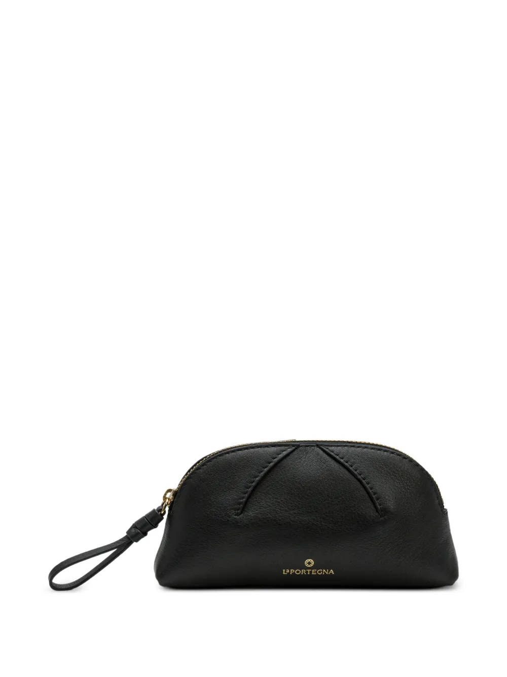 La Portegna leather fan-stitch make-up bag - Nero