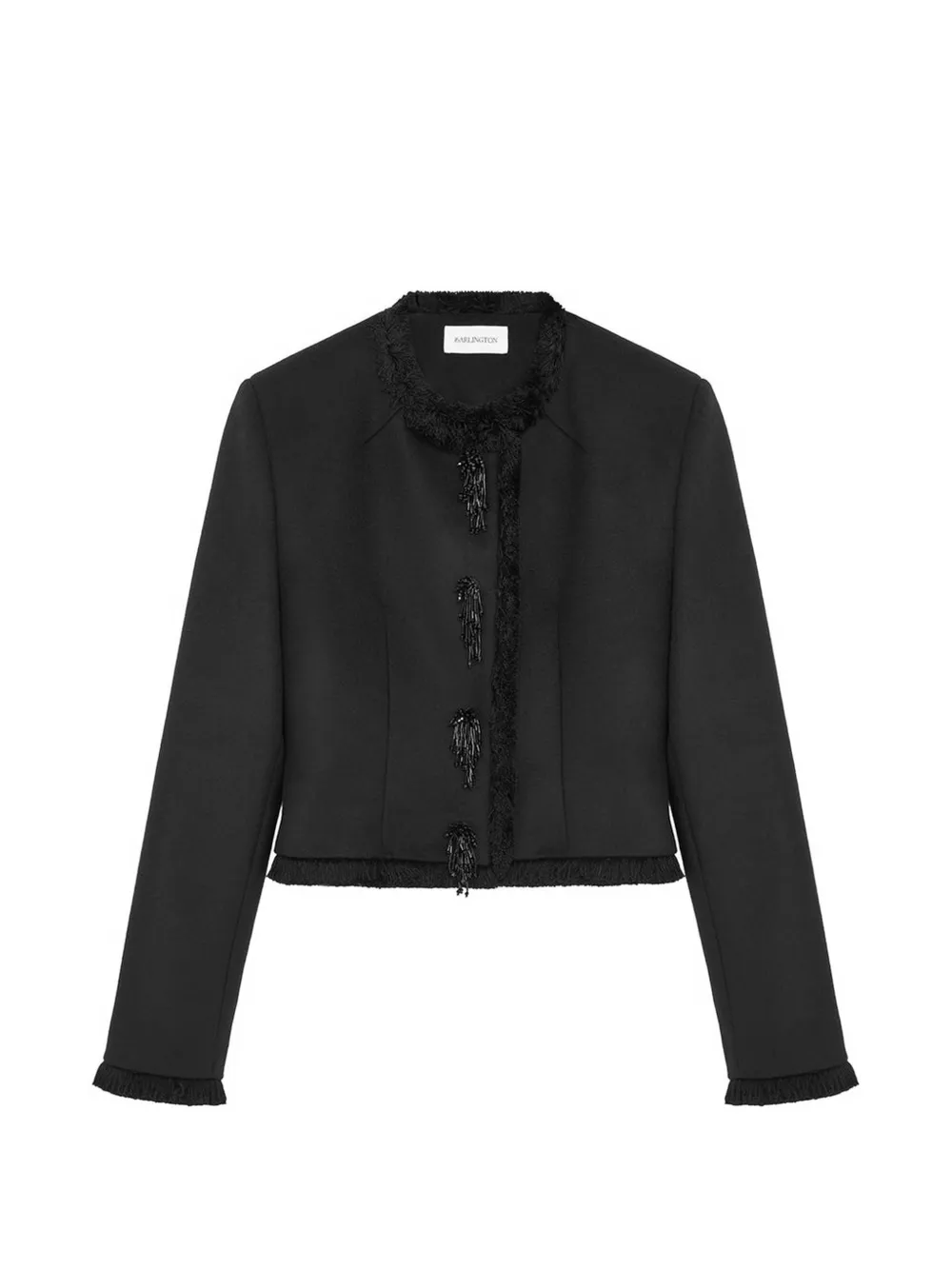 16Arlington Jenna fringed-trim cropped jacket - Schwarz