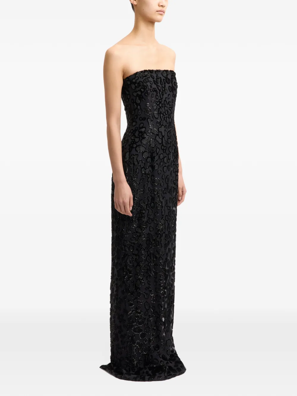 16Arlington Frasia devoré strapless bodycon maxi gown dress Zwart
