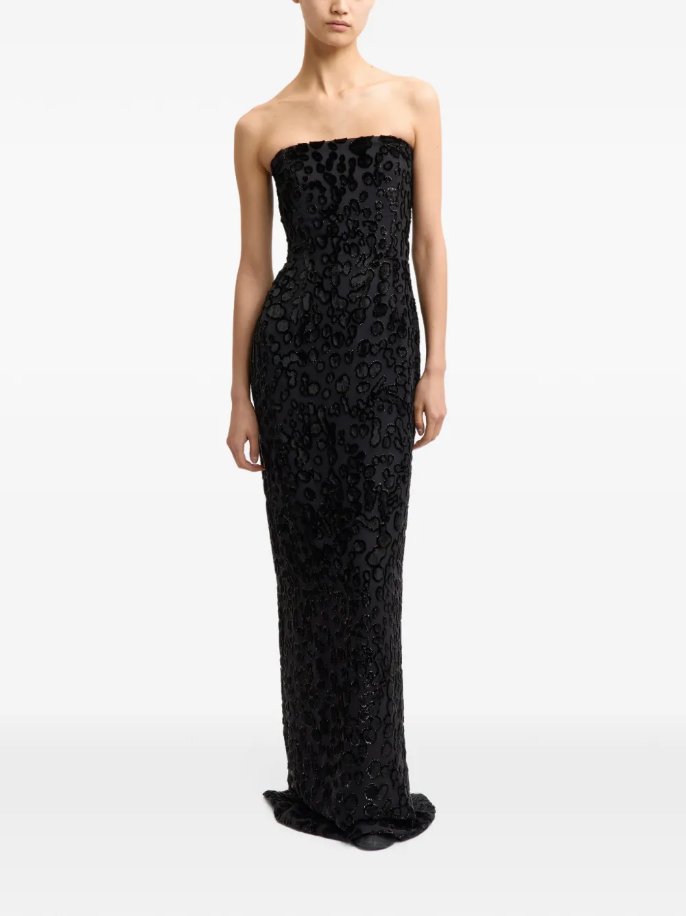 16Arlington Frasia devoré strapless bodycon maxi gown dress Zwart