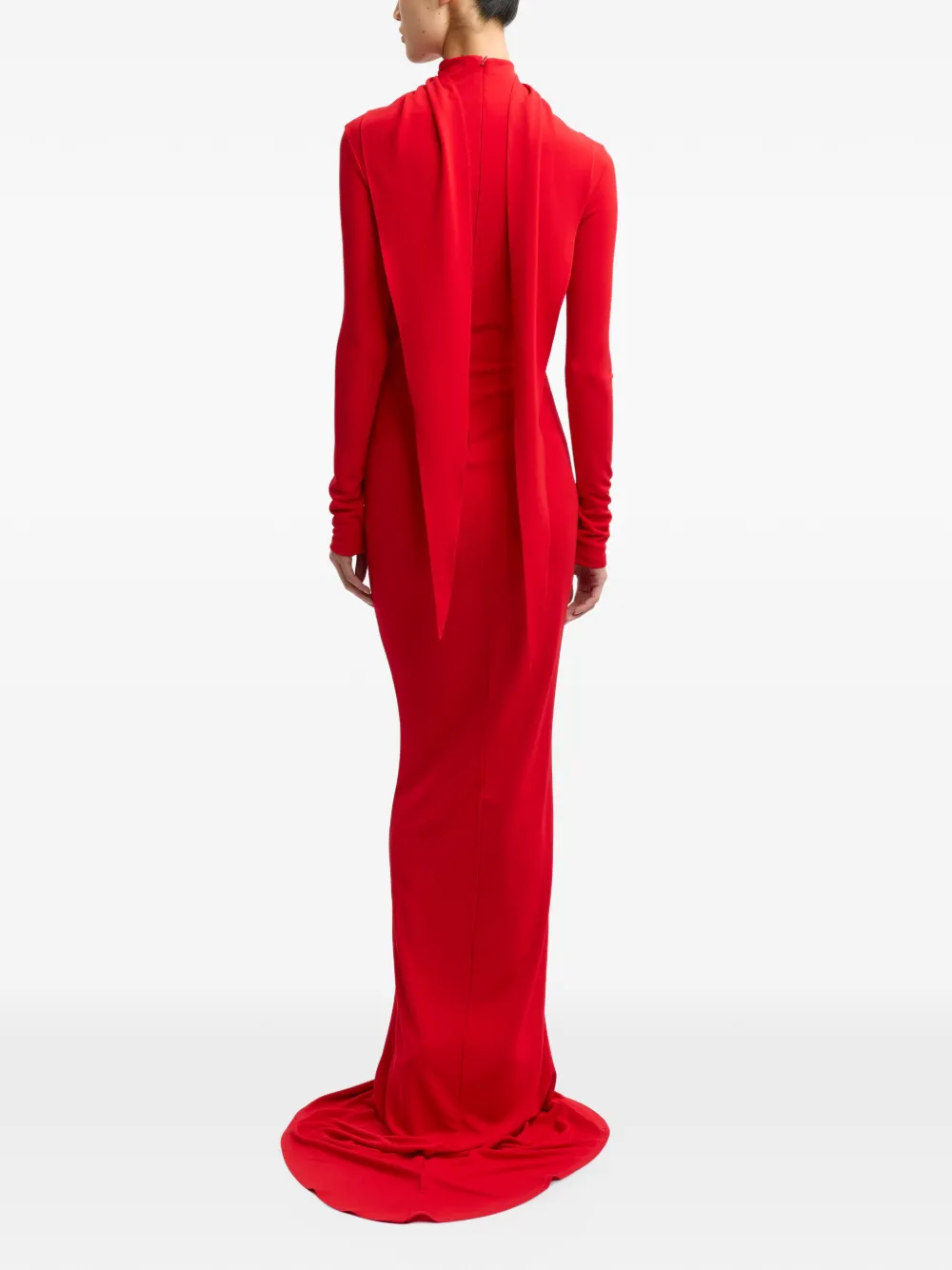 16Arlington Foyle draped-neck long-sleeved bodycon maxi gown dress Rood
