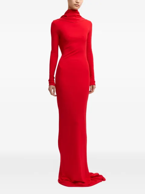 16Arlington Foyle draped-neck long-sleeved bodycon maxi gown dress