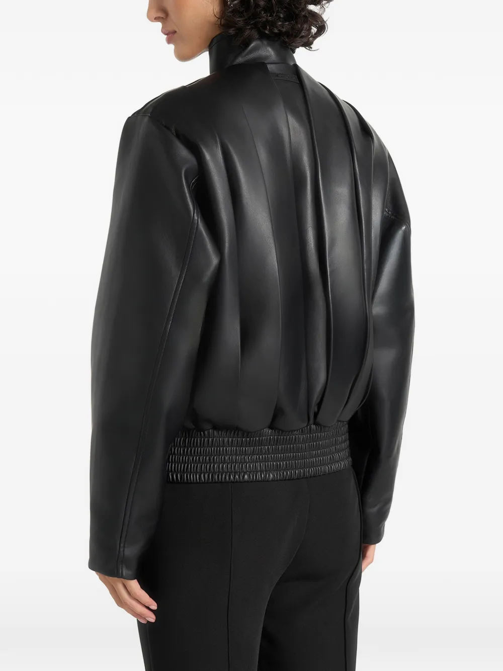 Manière De Voir Kirsty in black oversized pleated leather bomber jacket Zwart