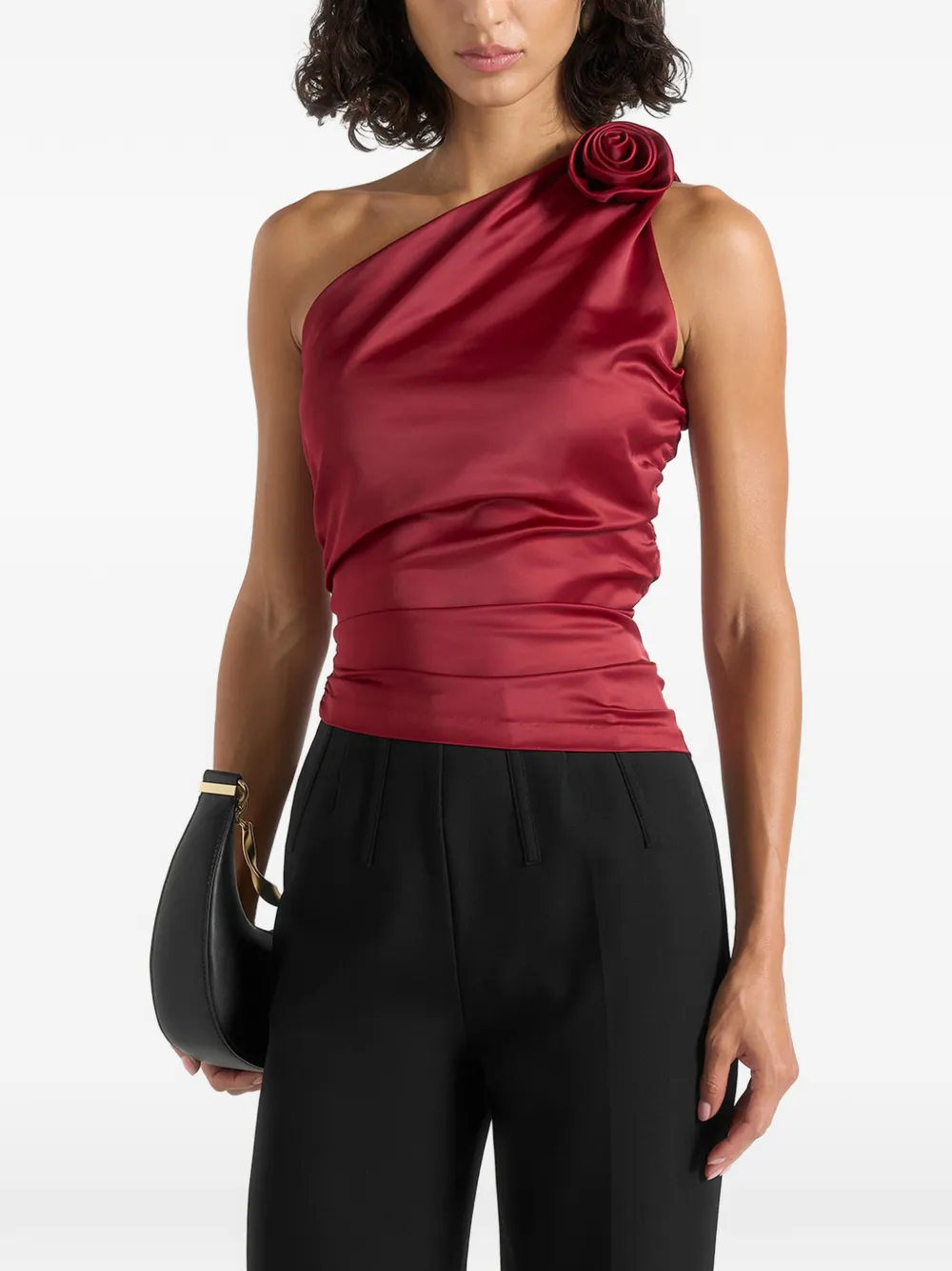 Manière De Voir Heidi in red one-shoulder satin rosette top - Rosso