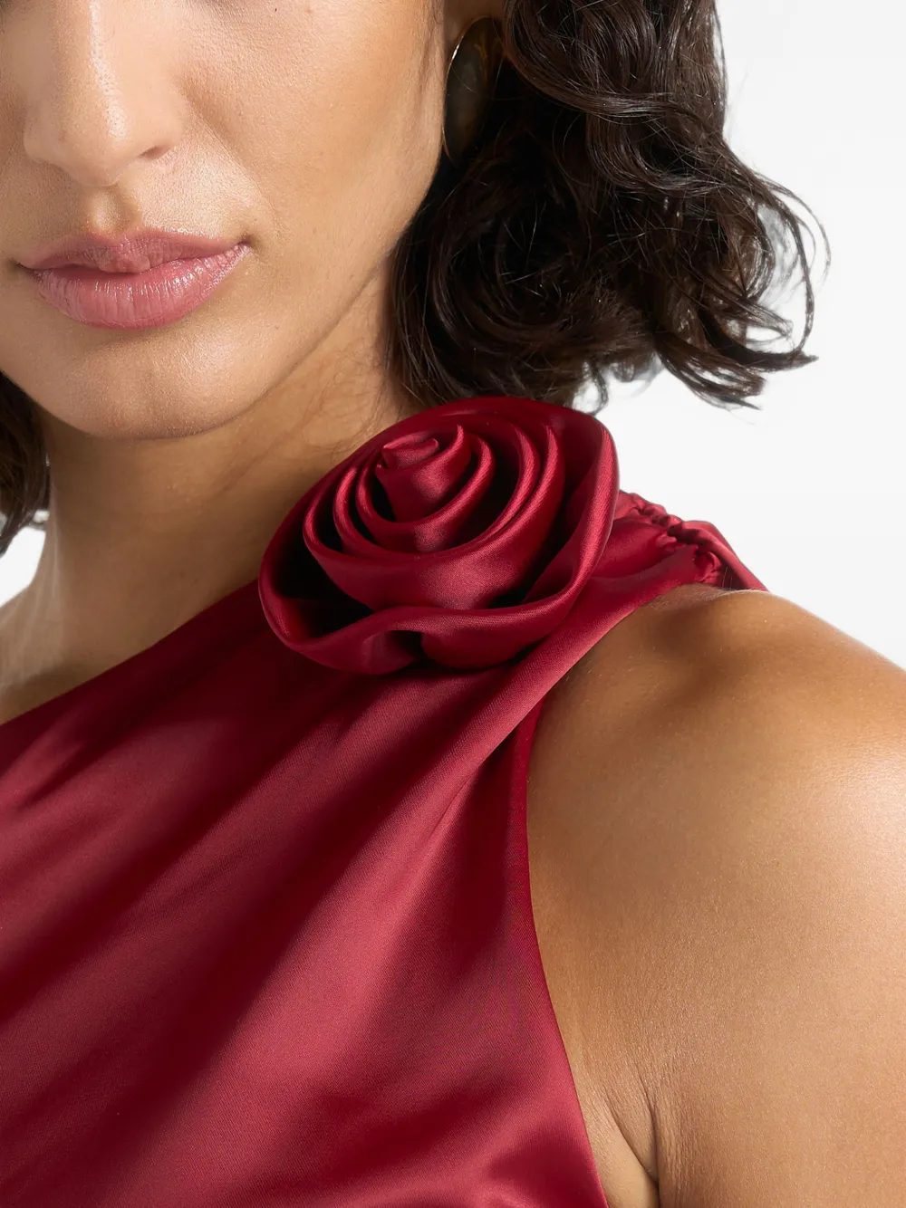 Manière De Voir Heidi in red one-shoulder satin rosette top Rood