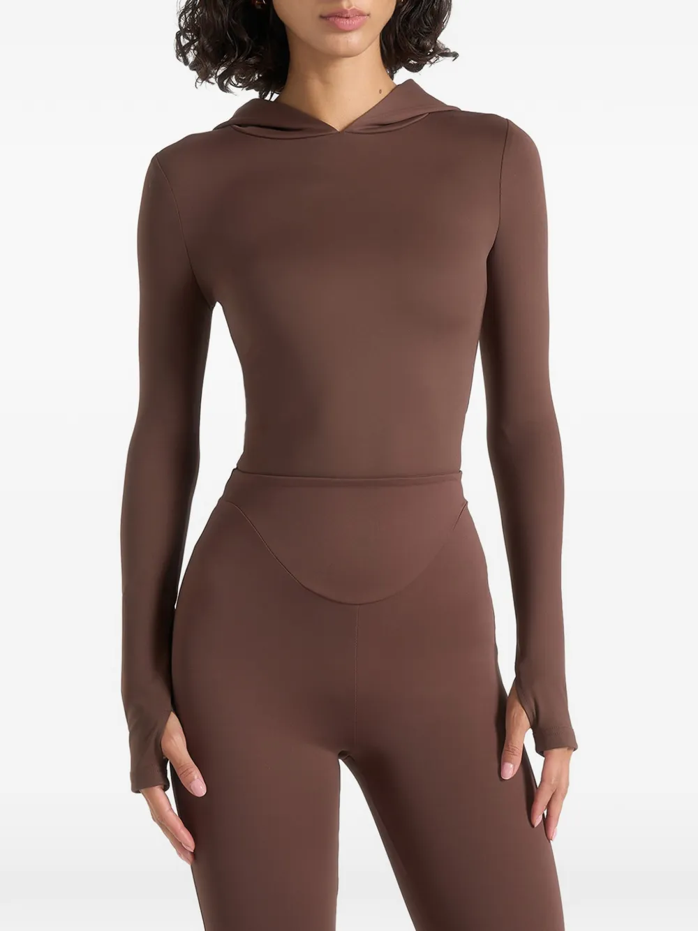 Manière De Voir Body marrone a maniche lunghe con cappuccio