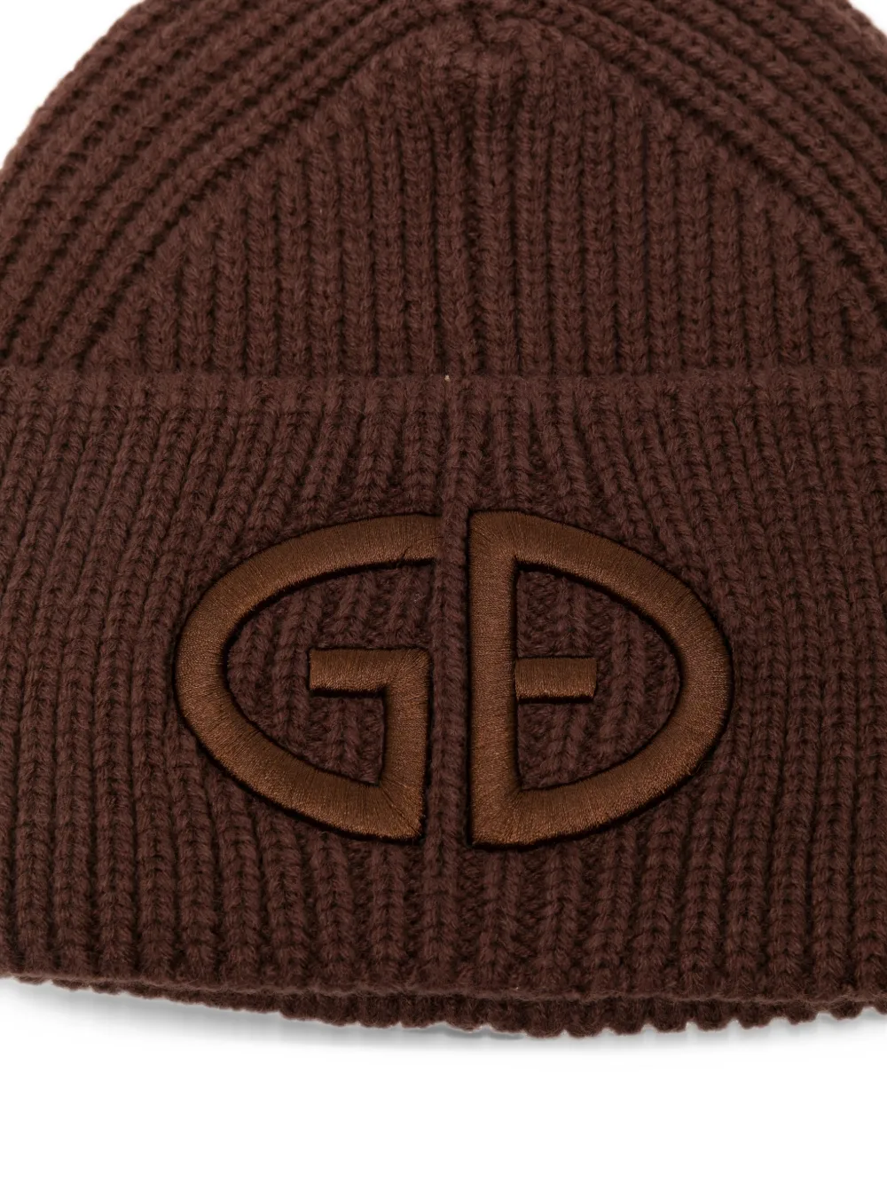 Goldbergh Valerie ribgebreide muts met logo-patch Bruin