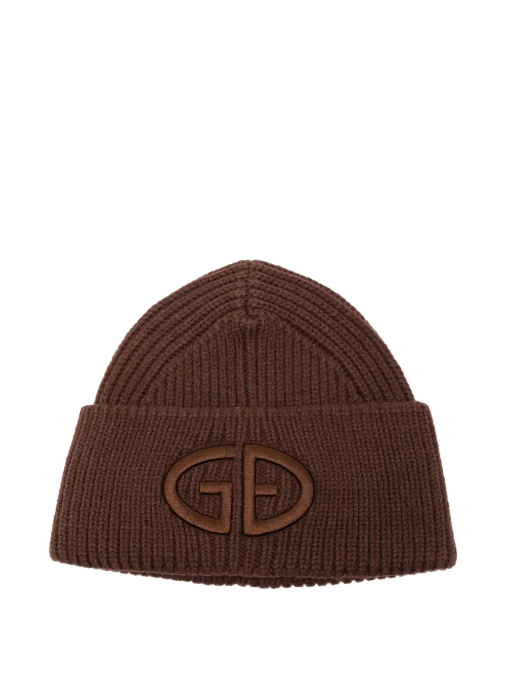 Goldbergh Valerie ribgebreide muts met logo-patch Bruin