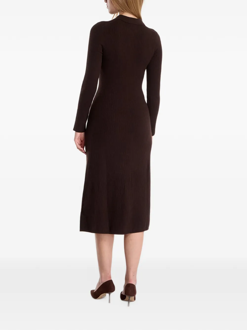 Gant ribbed-knit long-sleeve midi dress Bruin