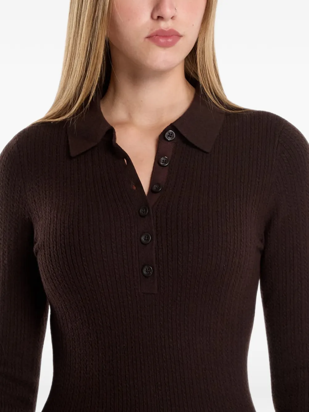 Gant ribbed-knit long-sleeve midi dress Bruin
