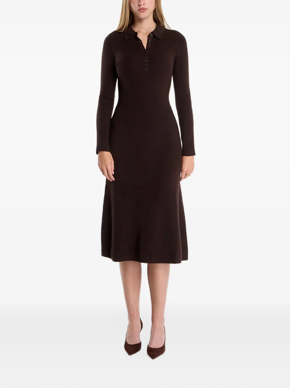 Gant ribbed-knit long-sleeve midi dress Bruin