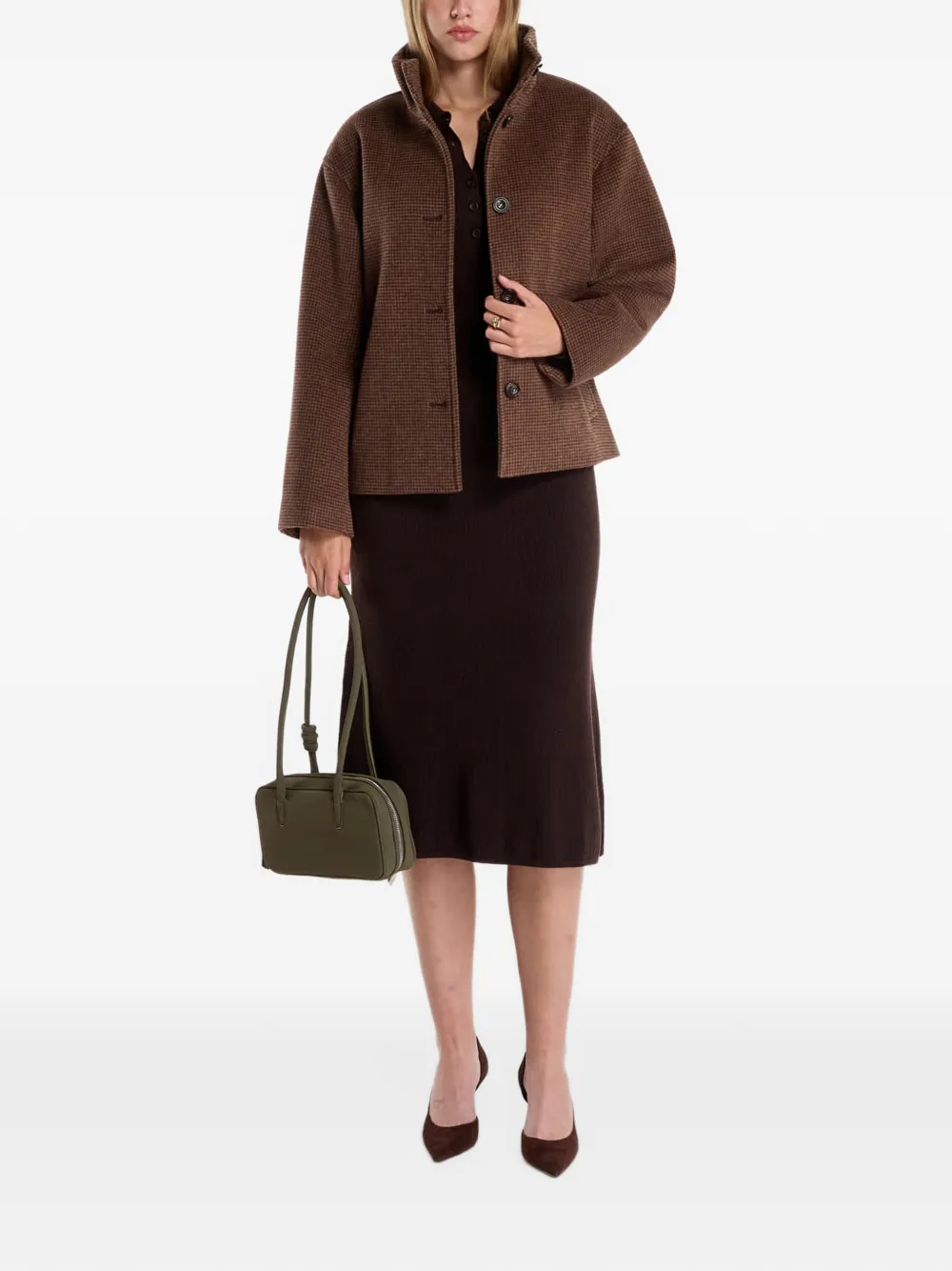 Gant ribbed-knit long-sleeve midi dress Bruin