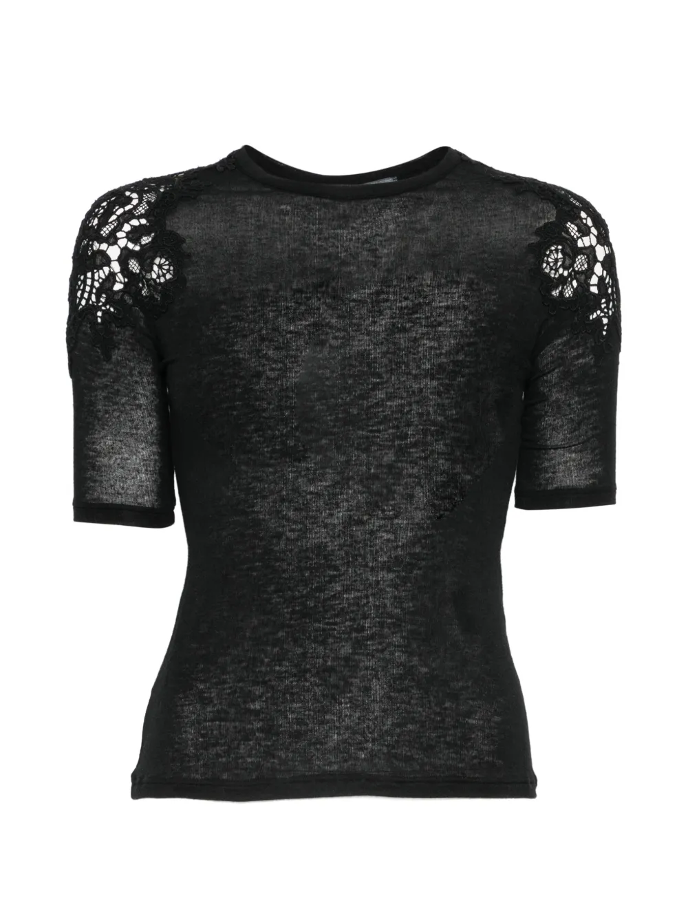 Ermanno Scervino lace-panel short-sleeve T-shirt Zwart