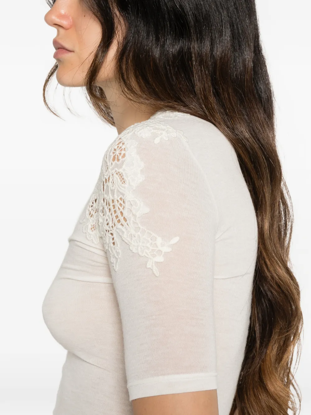 Ermanno Scervino lace-trimmed short-sleeve sweater Beige