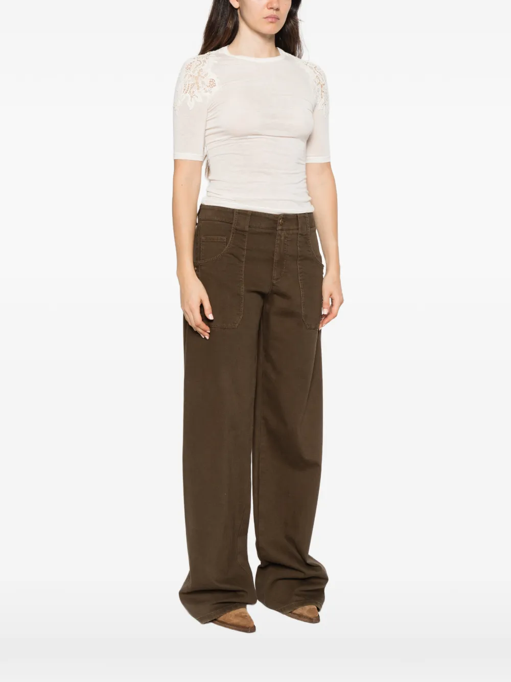 Ermanno Scervino lace-trimmed short-sleeve sweater Beige