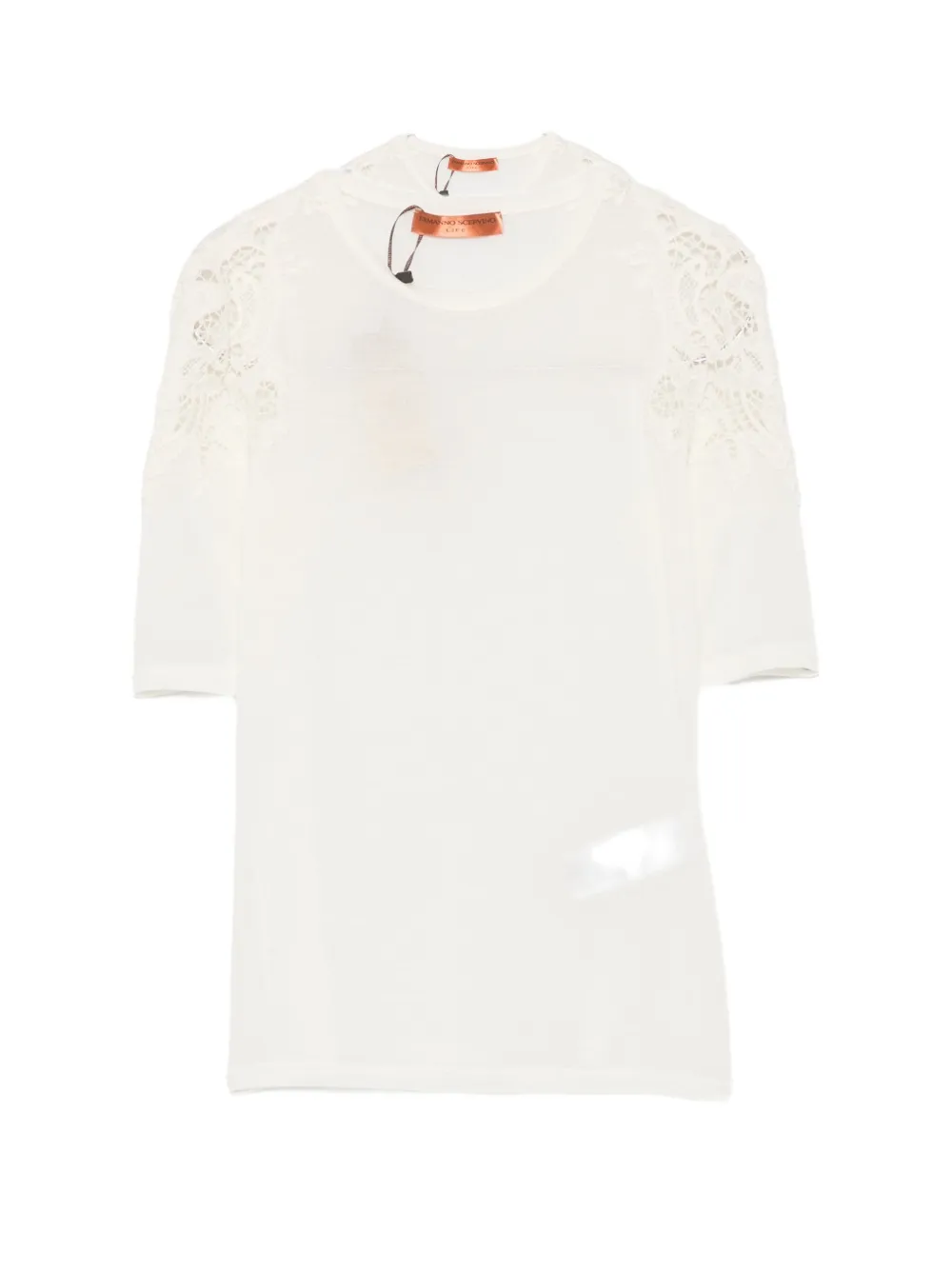 Ermanno Scervino lace-trimmed short-sleeve sweater Beige