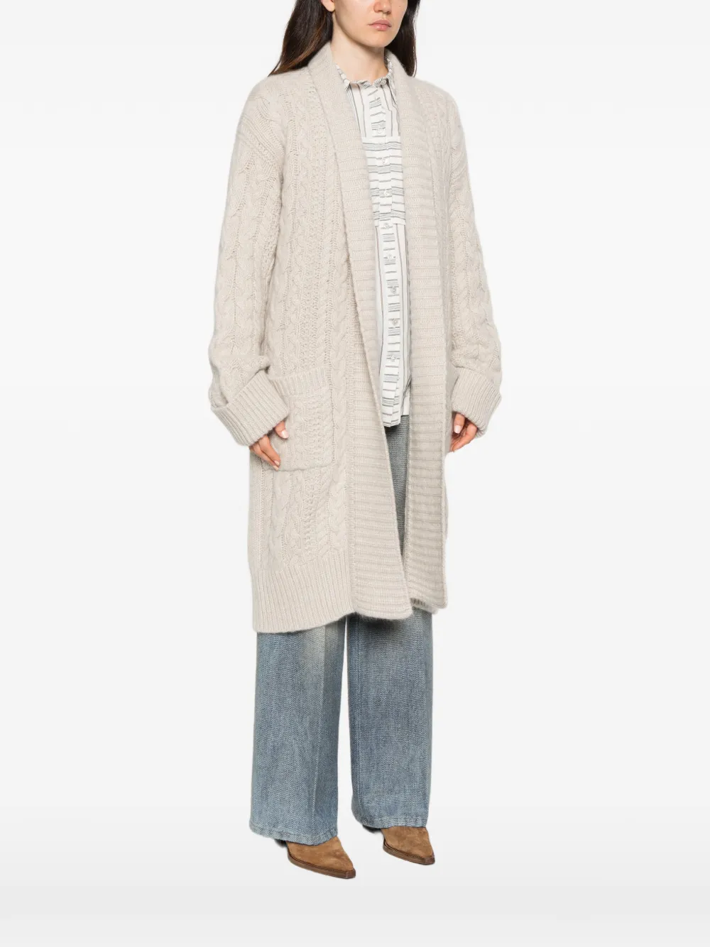 Ermanno Scervino cable-knit long cardigan Grijs