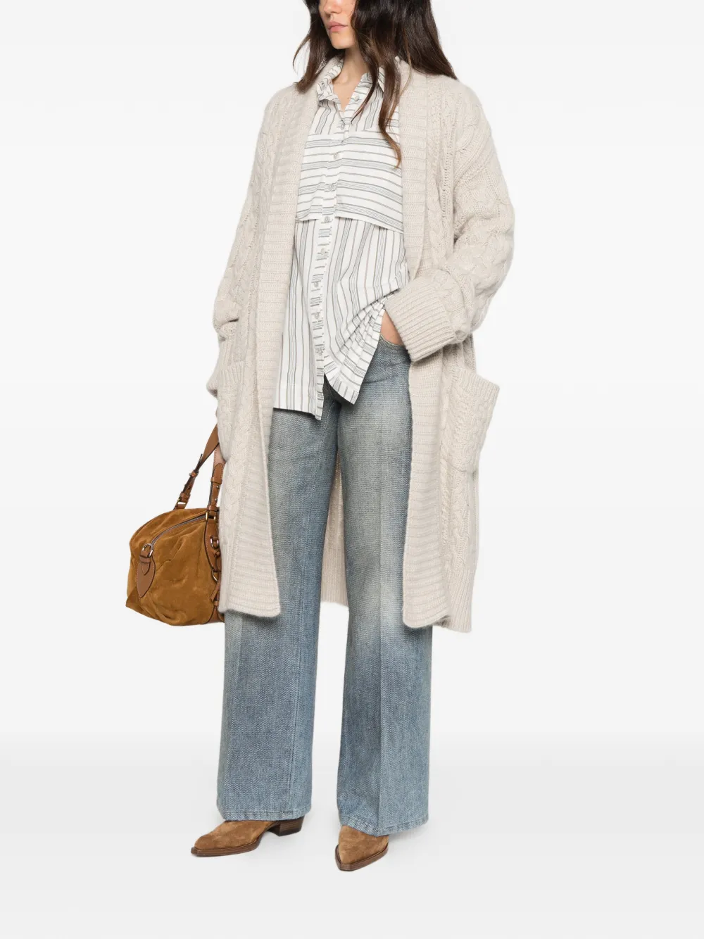 Ermanno Scervino cable-knit long cardigan Grijs
