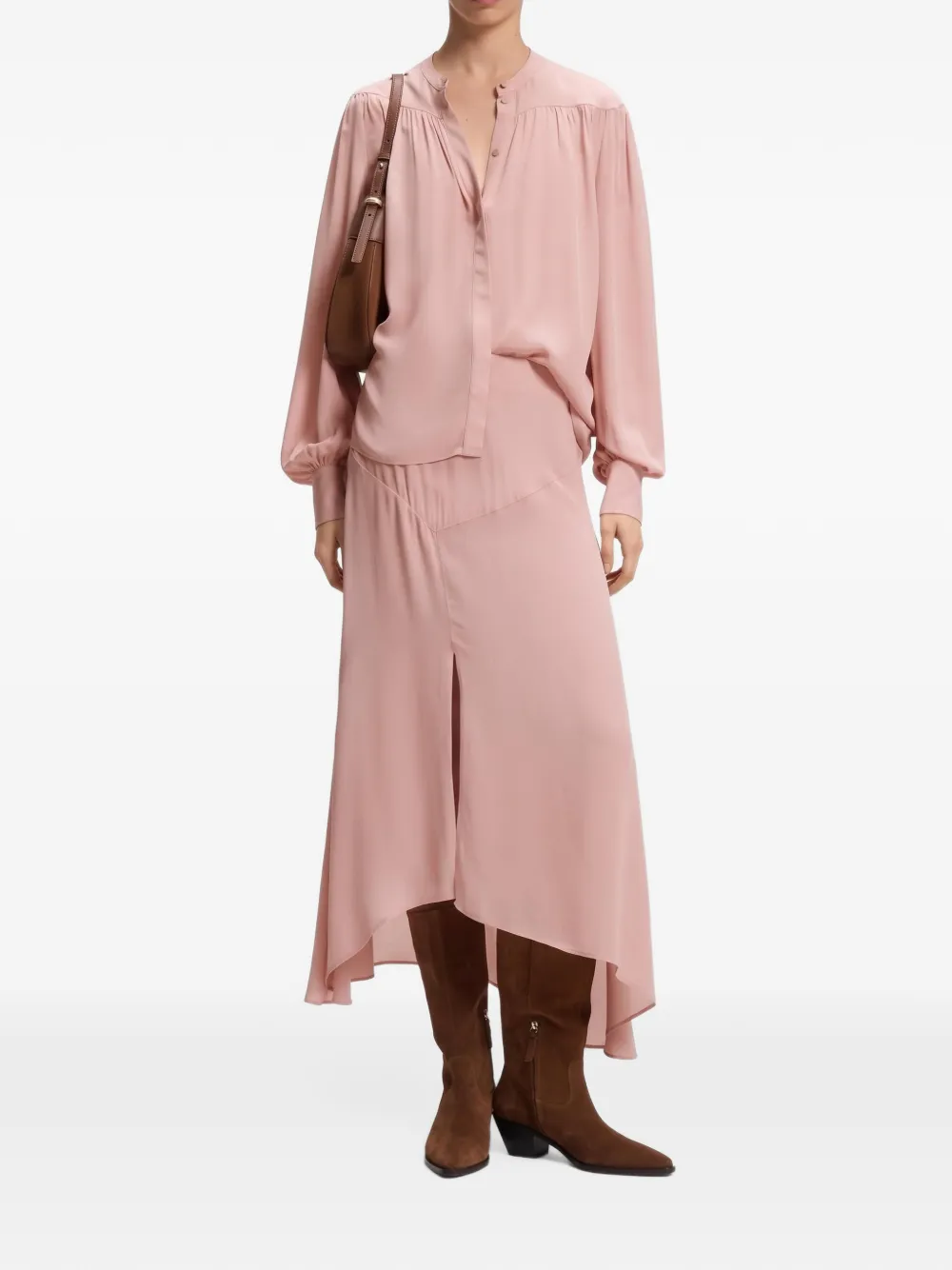 BOSS relaxed-fit blouse in crepe de chine Roze
