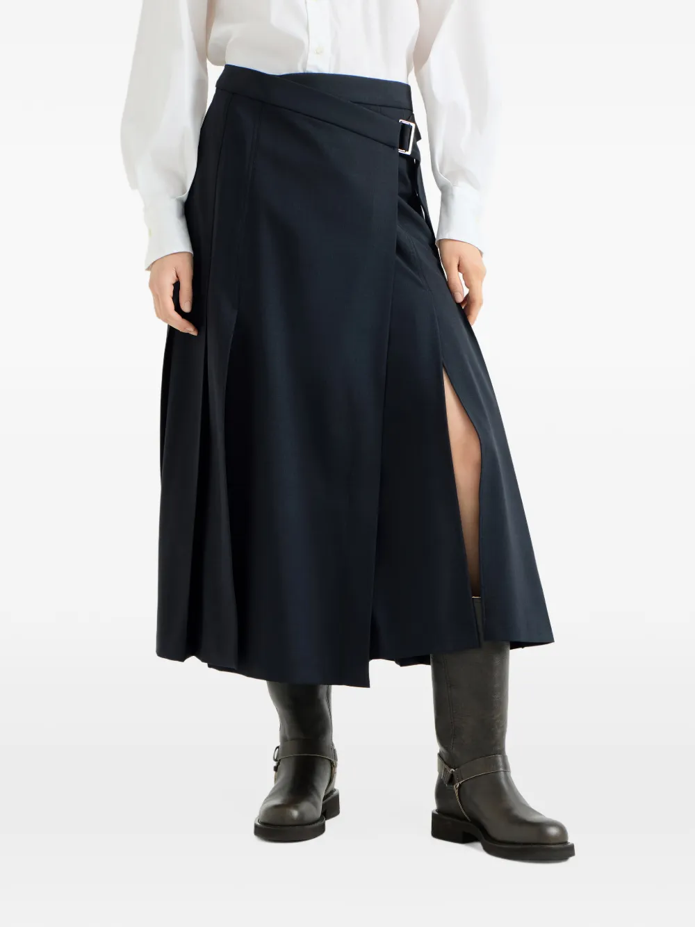 Brunello Cucinelli tropical luxury wool kilt skirt Blauw