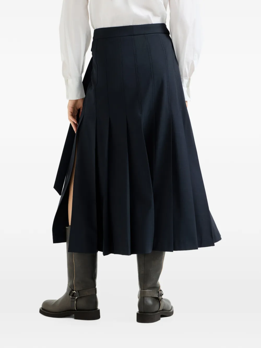 Brunello Cucinelli tropical luxury wool kilt skirt Blauw