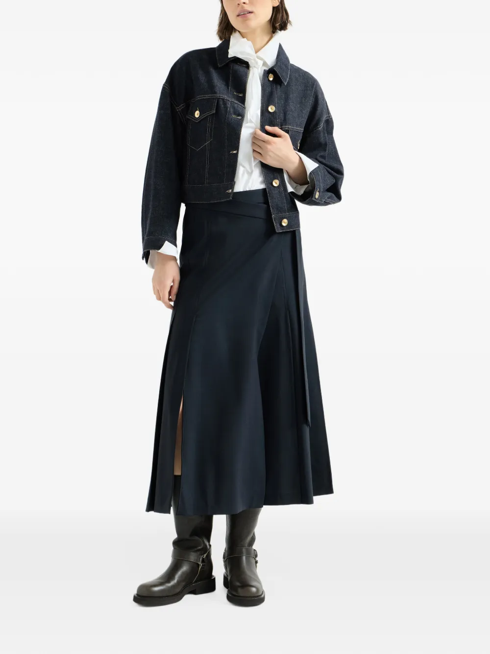 Brunello Cucinelli tropical luxury wool kilt skirt Blauw