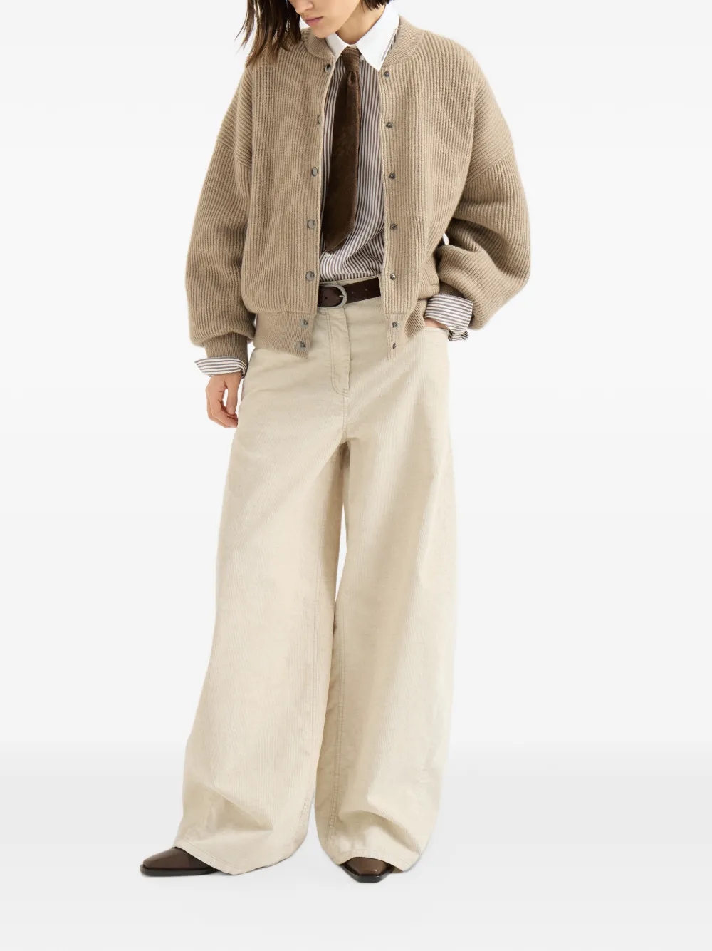 Brunello Cucinelli Ribfluwelen broek met wijde pijpen Beige