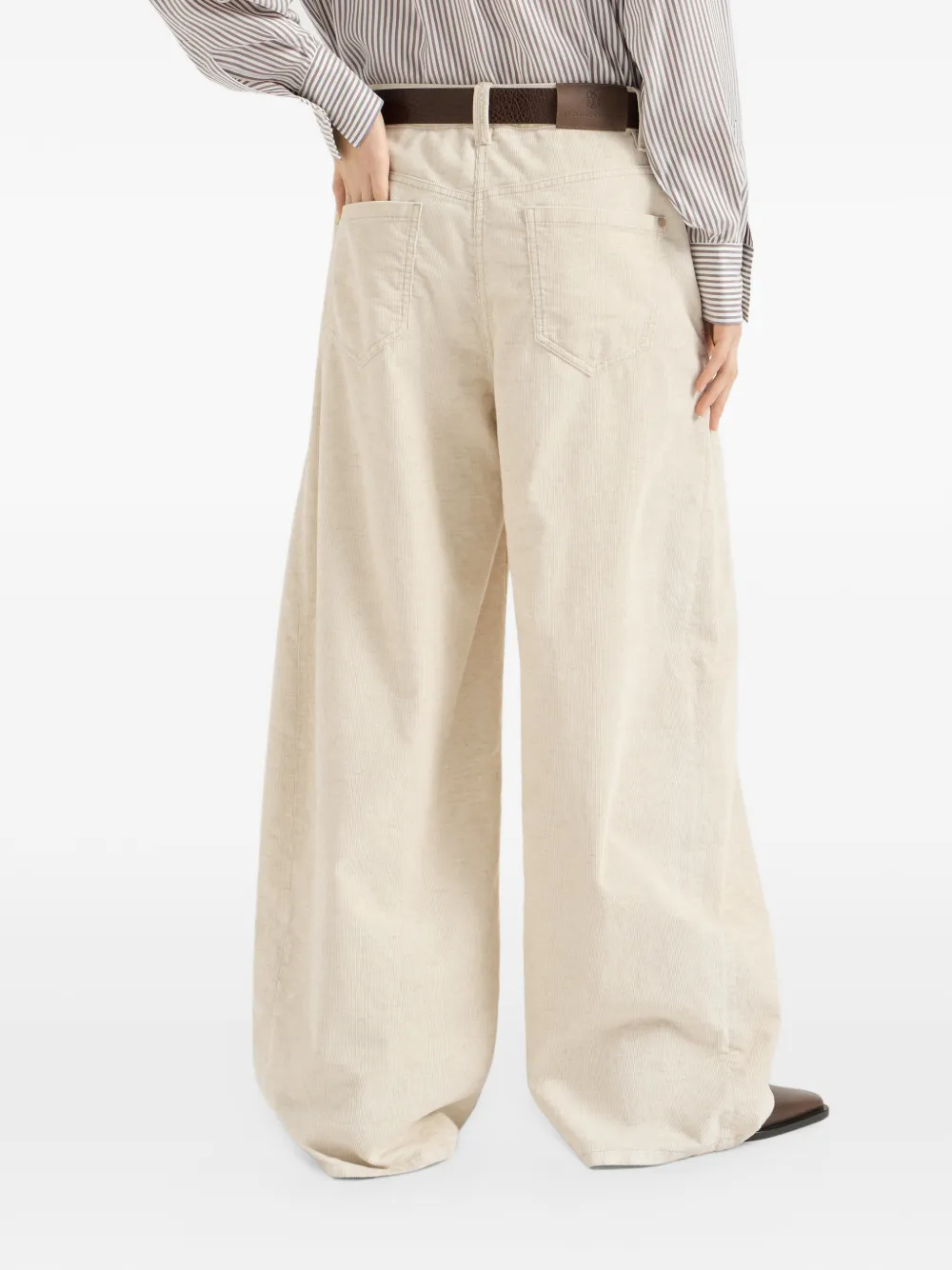 Brunello Cucinelli Ribfluwelen broek met wijde pijpen Beige