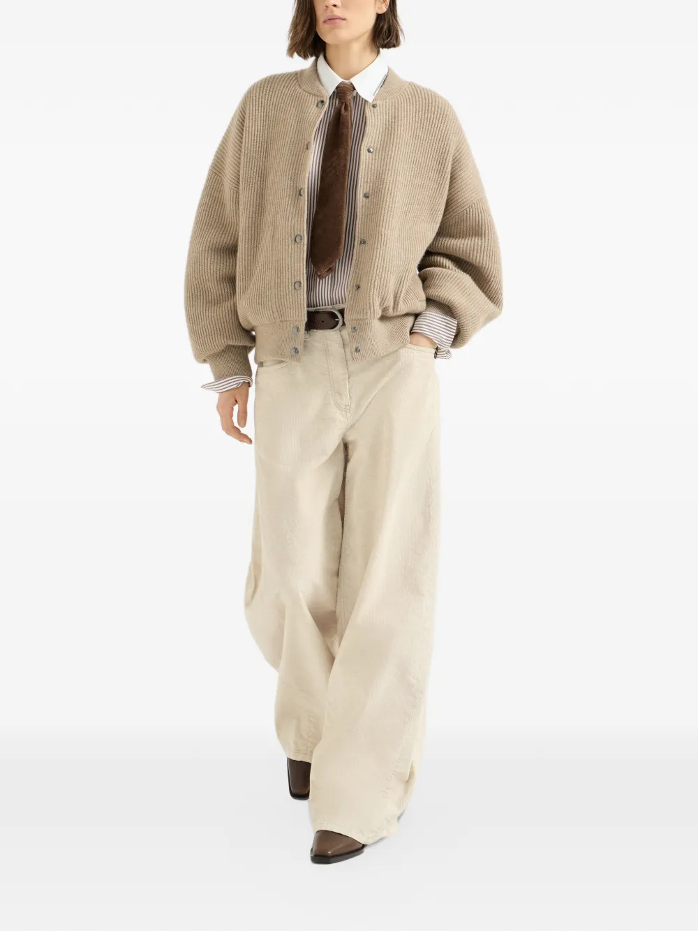 Brunello Cucinelli Ribfluwelen broek met wijde pijpen Beige