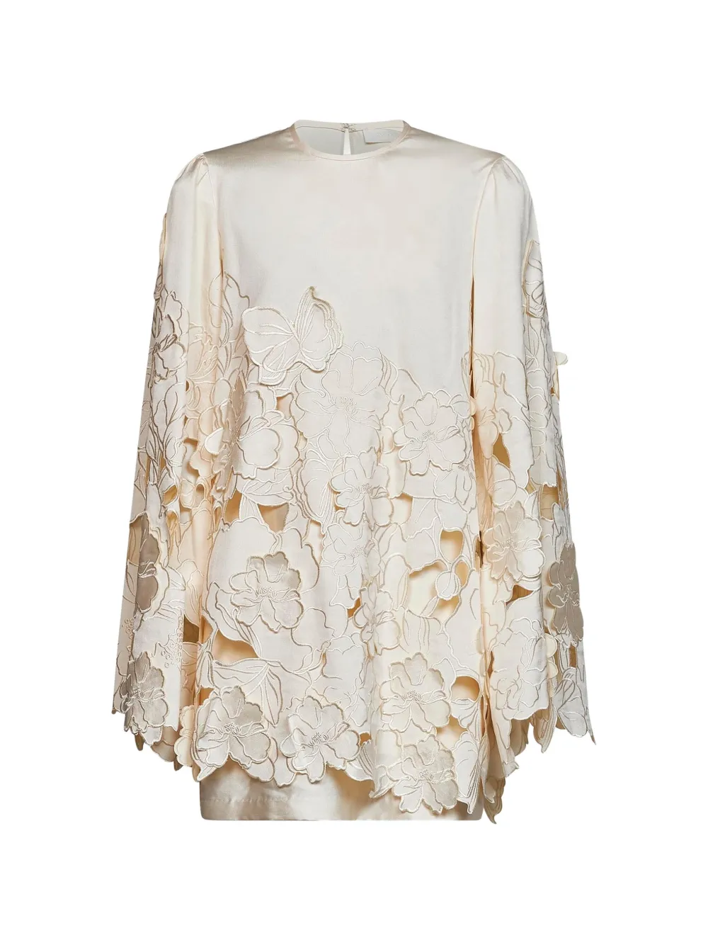 Costarellos floral-embroidered scalloped tunic - Nude