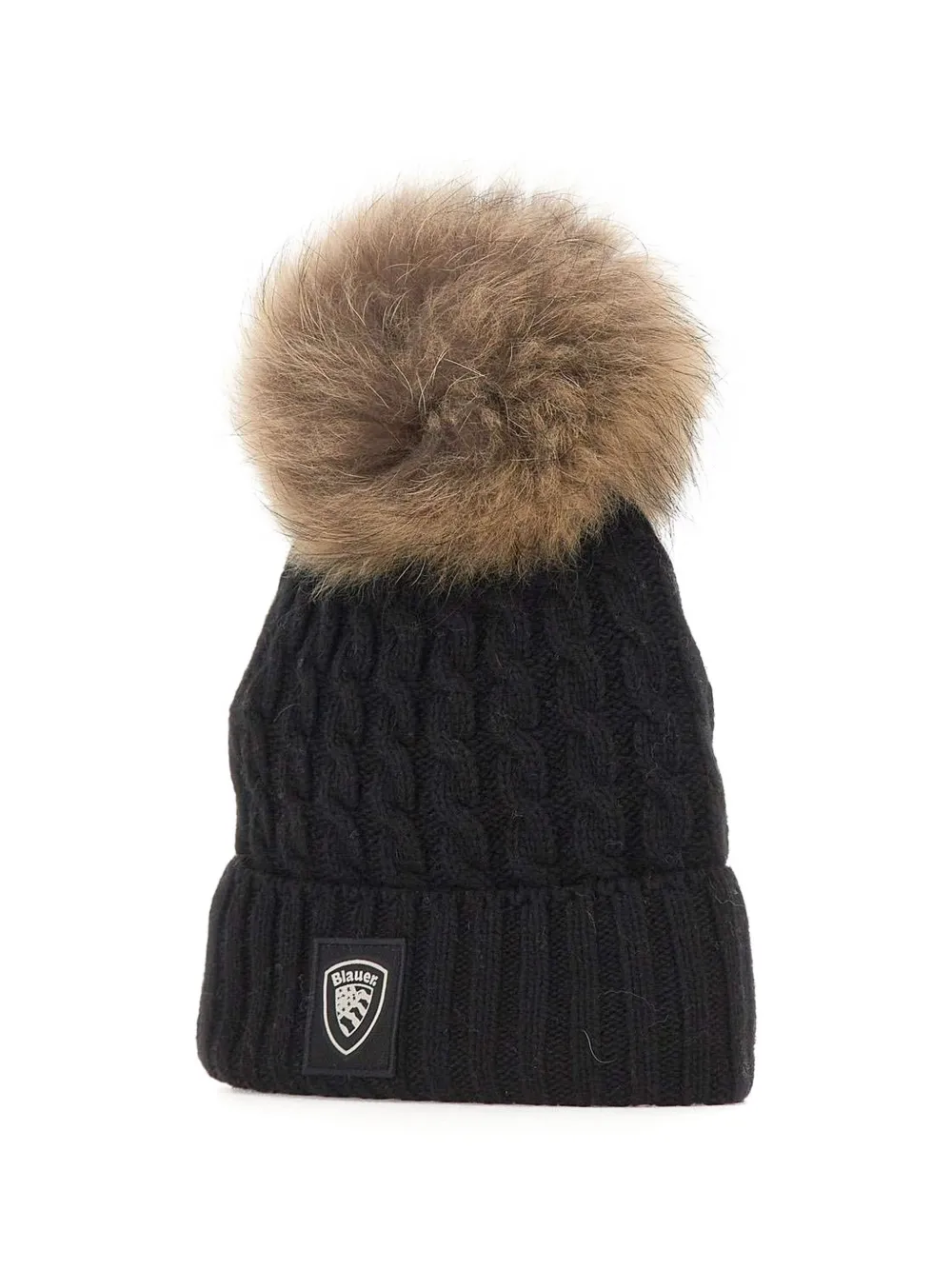 Blauer cable-knit pom-pom beanie hat Zwart