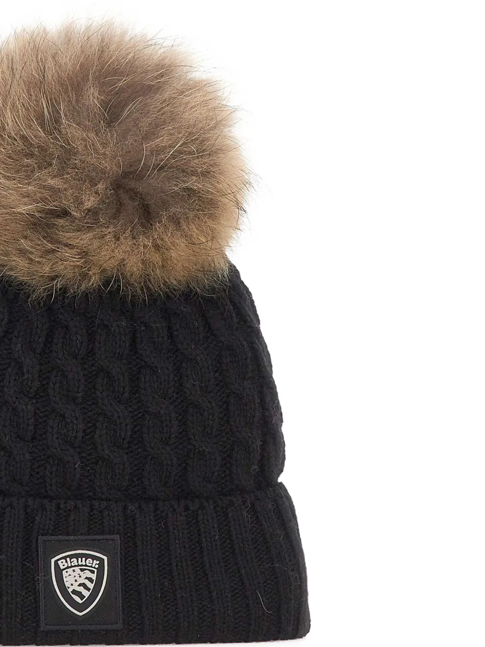 Blauer cable-knit pom-pom beanie hat Zwart