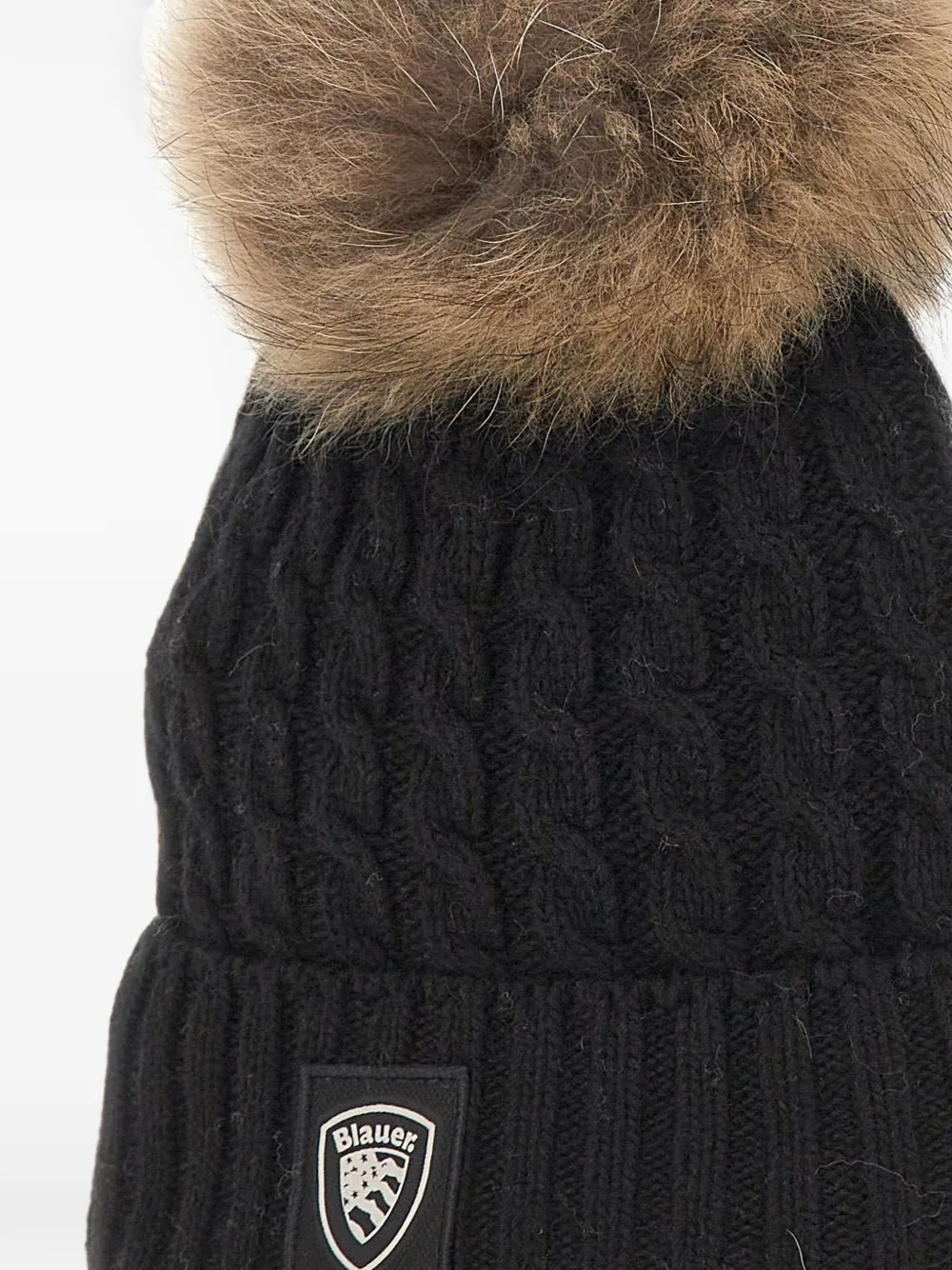 Blauer cable-knit pom-pom beanie hat Zwart