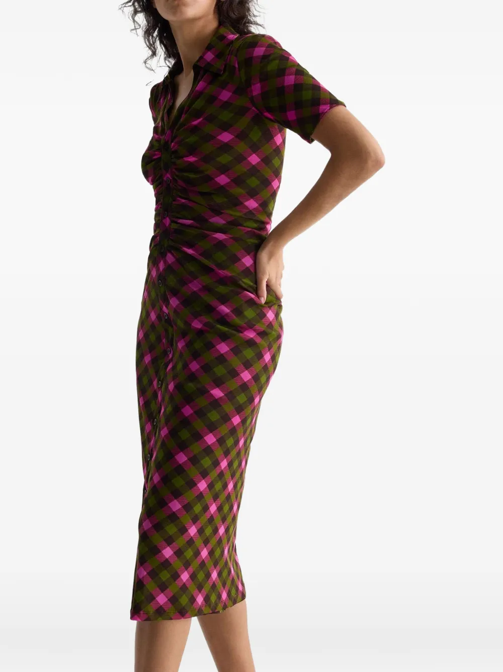 DVF Diane von Furstenberg Zoey reversible ruched midi dress Groen