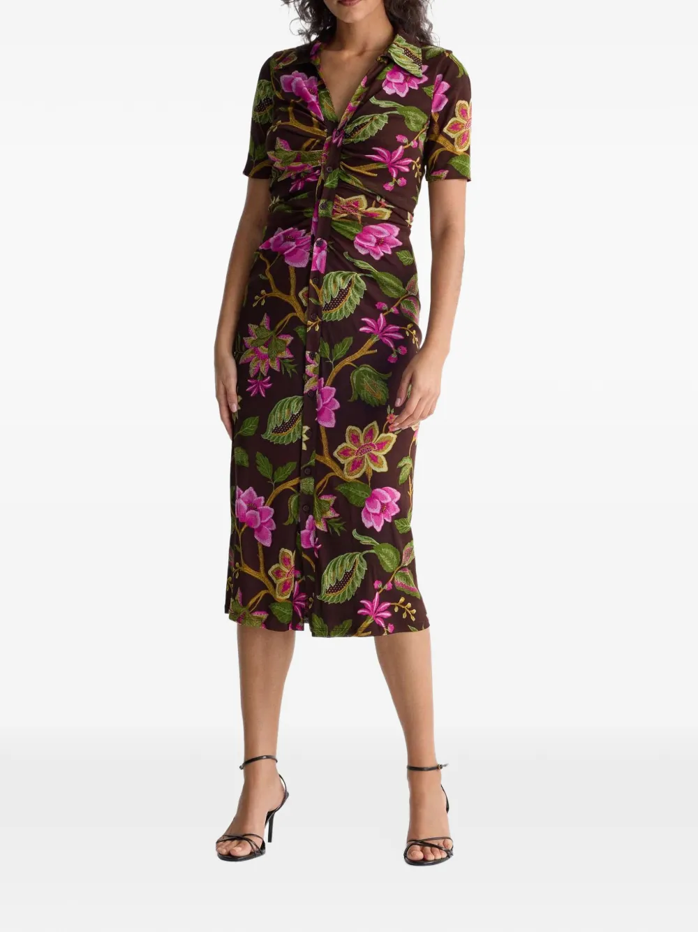 DVF Diane von Furstenberg Zoey reversible ruched midi dress Groen