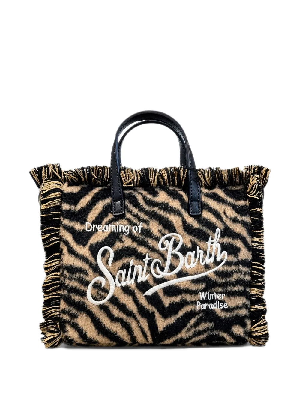 MC2 Saint Barth mini Vanity zebra-print frayed-edge tote bag Beige