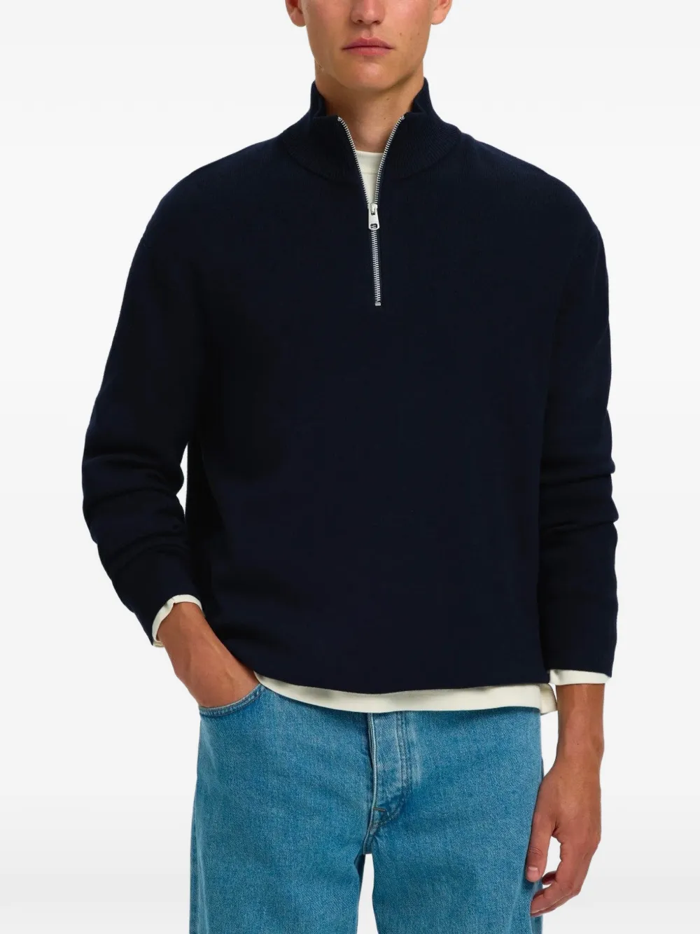 SELECTED Teller half-zip sweater Blauw