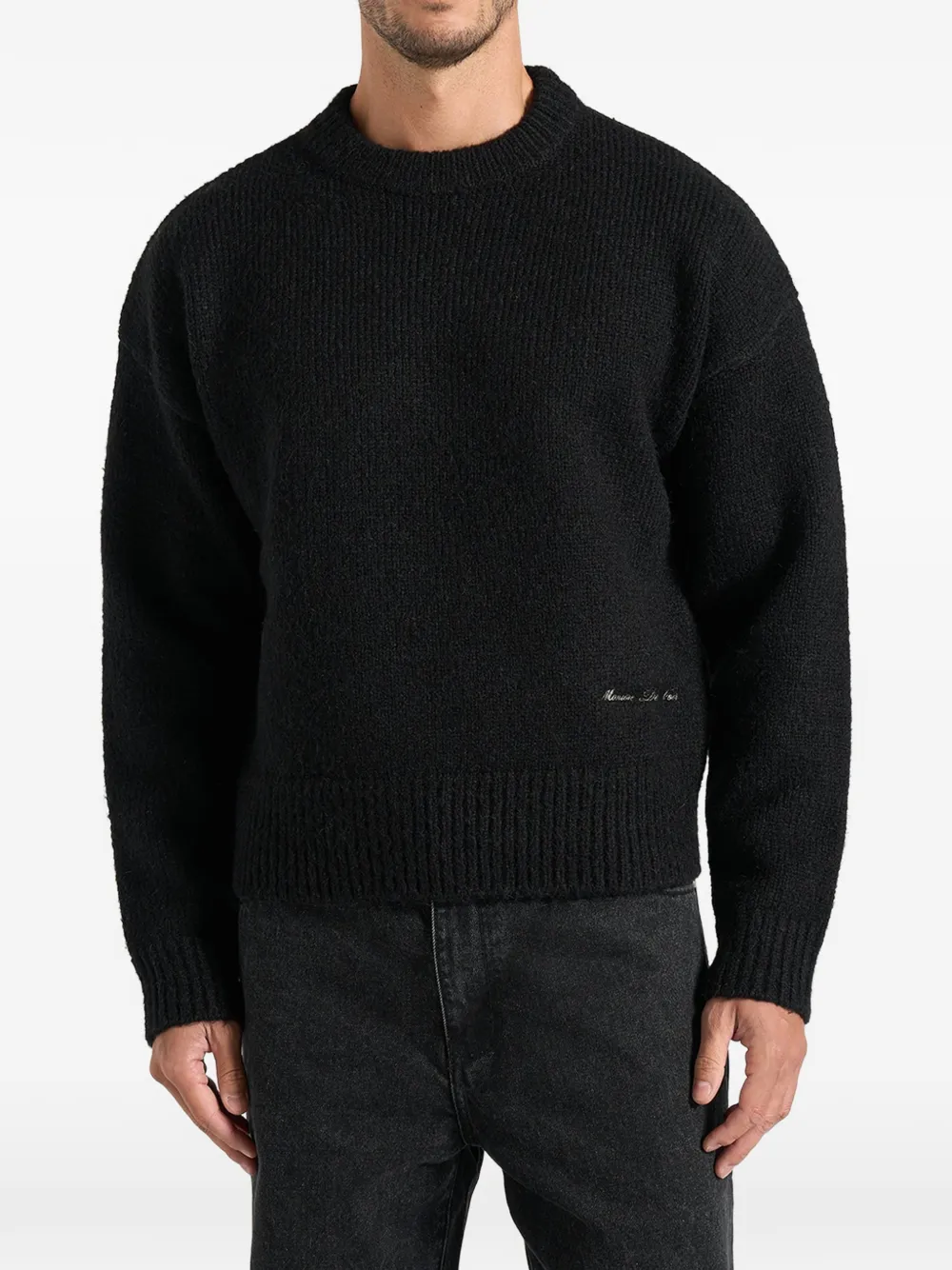 Manière De Voir KW001 in black brushed wool-blend knit signature sweater - Nero