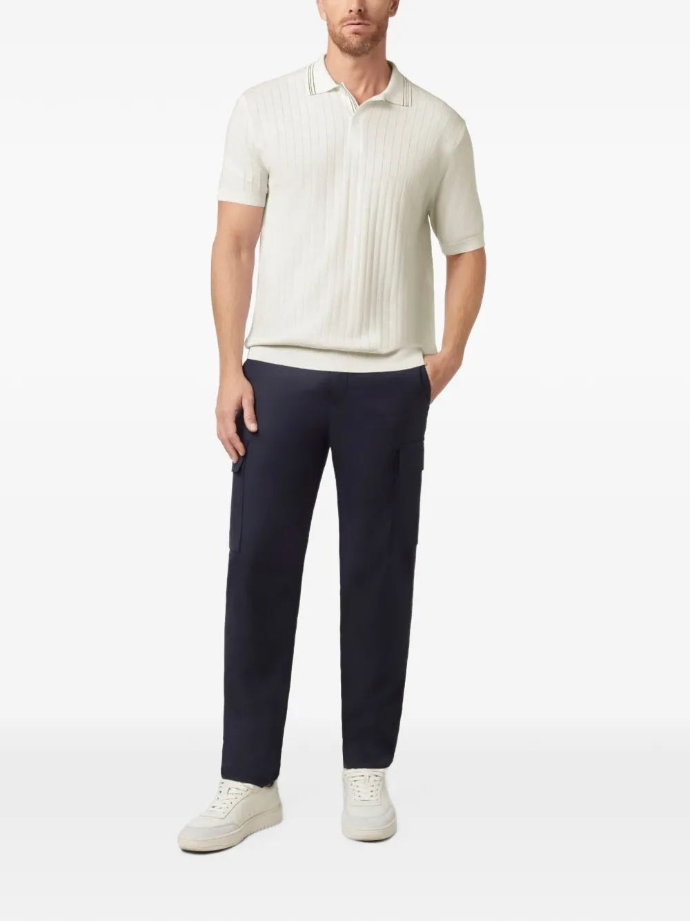 Paul & Shark striped-trim ribbed-knit polo shirt Beige