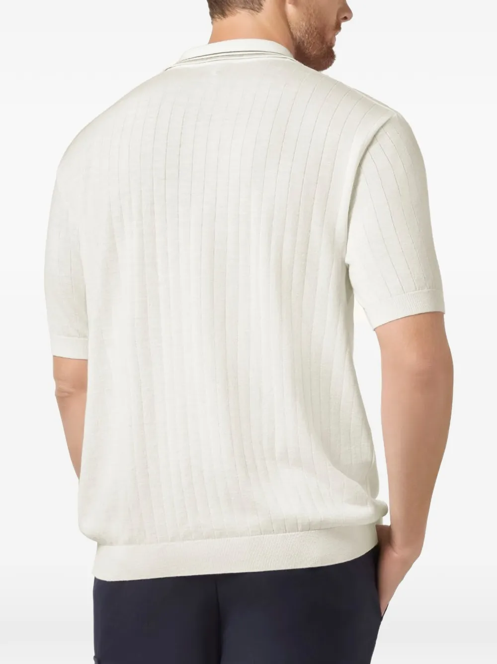 Paul & Shark striped-trim ribbed-knit polo shirt Beige