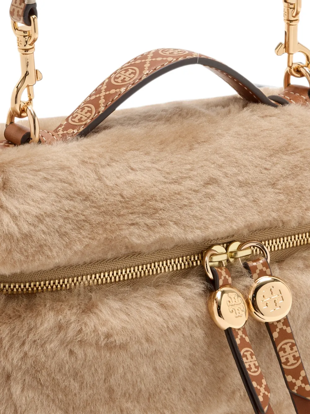 Tory Burch Romy shearling Slim Top Handle bag Beige